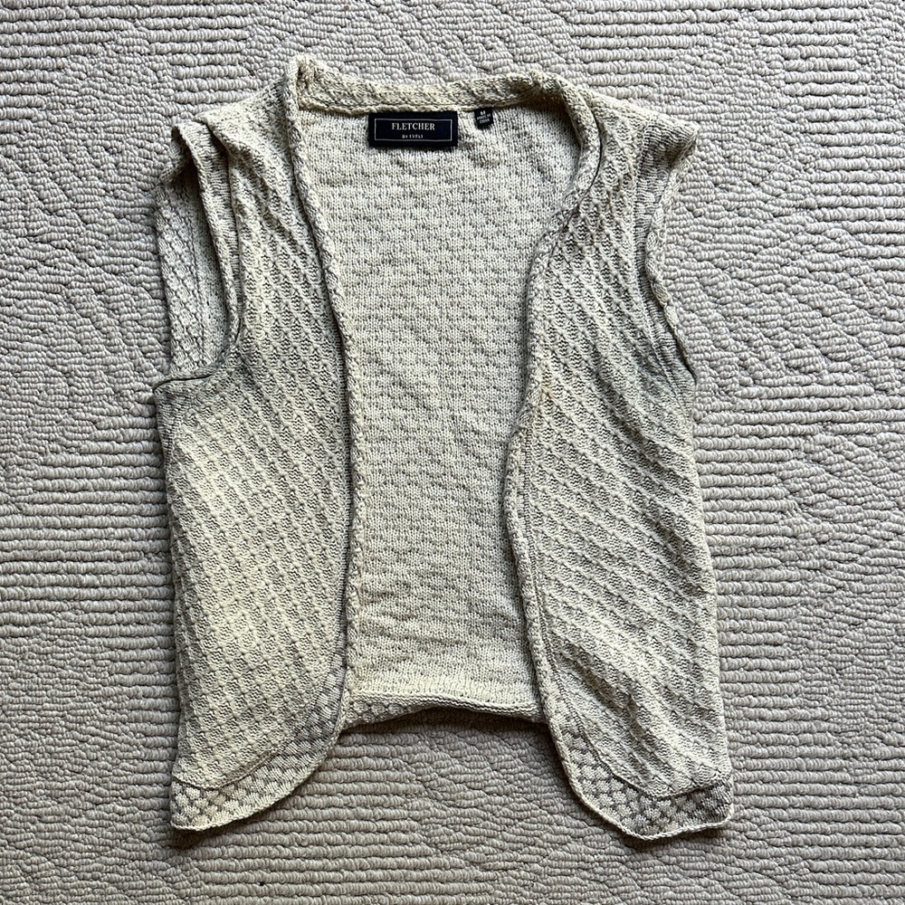 Anthropologie Fletcher Textured Open Front Sleeveless Cardigan - Cream -